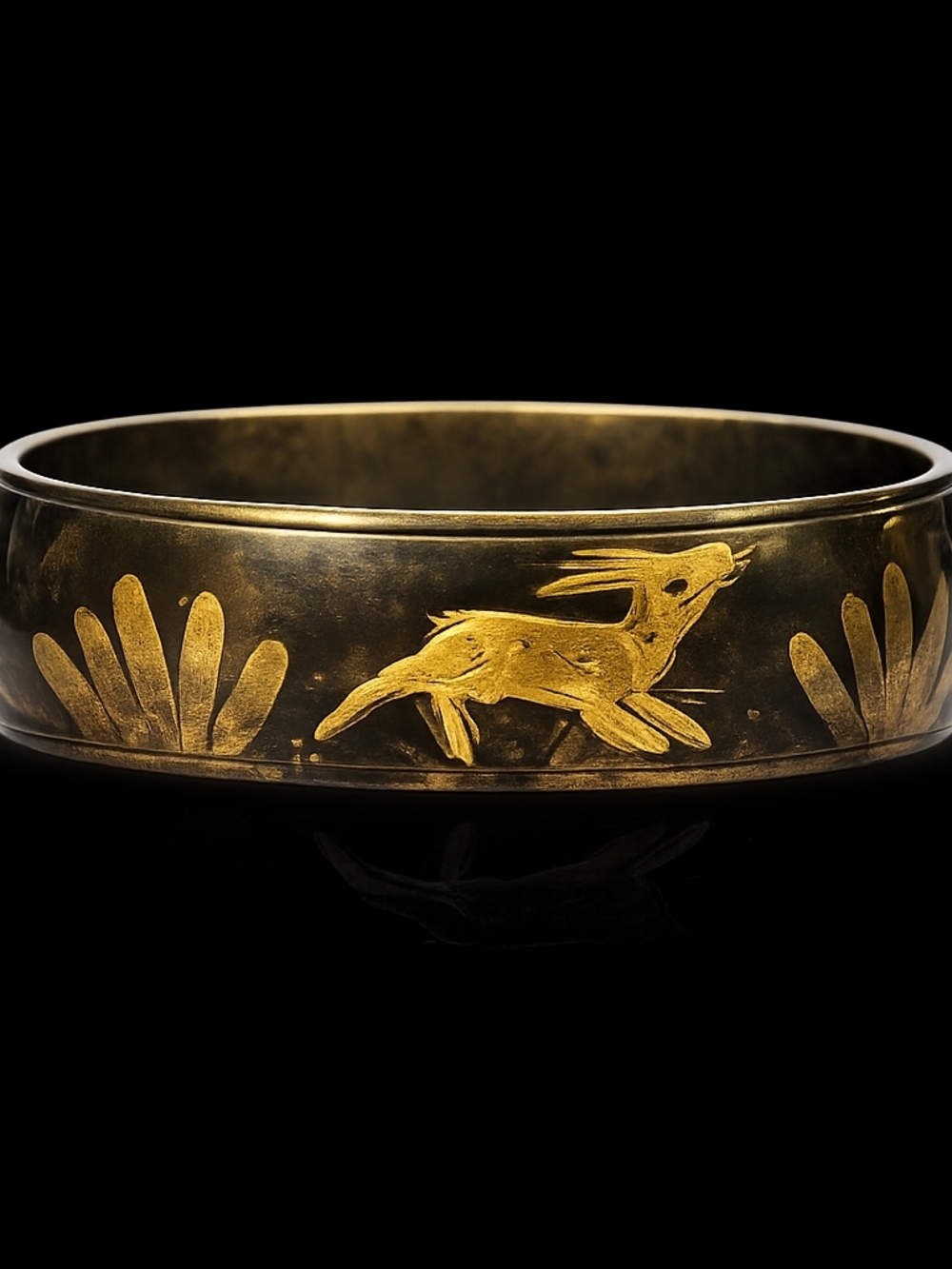 Source Unknown Gold and Black Hare Motif Bangle Bracelet